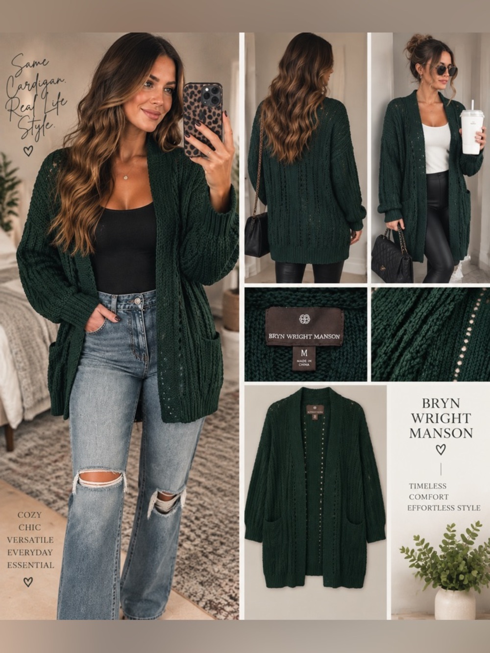 Bryn Wright Manson Forest Green Knit Cardigan – Size Medium